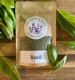 Packet of dried basil leaves